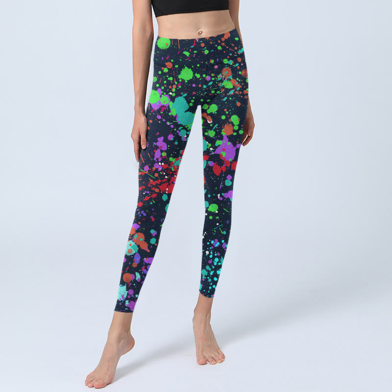 Black Splash Ink Print Exercise Leggings Women's Yoga Pants