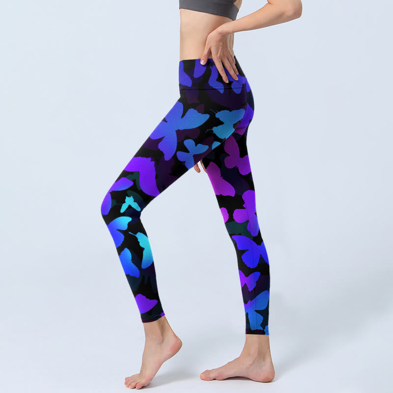 Gradient Butterfly Print Exercise Leggings Women's Yoga Pants