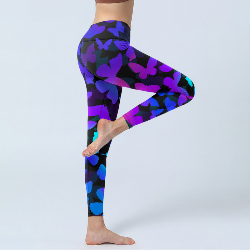 Gradient Butterfly Print Exercise Leggings Women's Yoga Pants