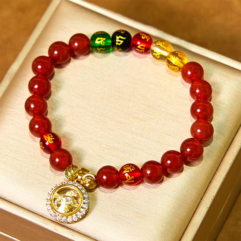 Red Agate Om Mani Padme Hum Five Directions Gods of Wealth Zircon Cyclone Charm Self-acceptance Bracelet