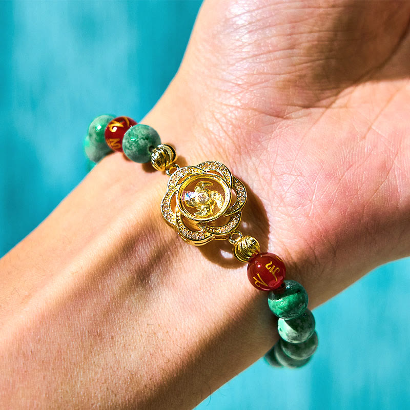 Natural Jade Om Mani Padme Hum Cyclone Charm Prosperity Bracelet