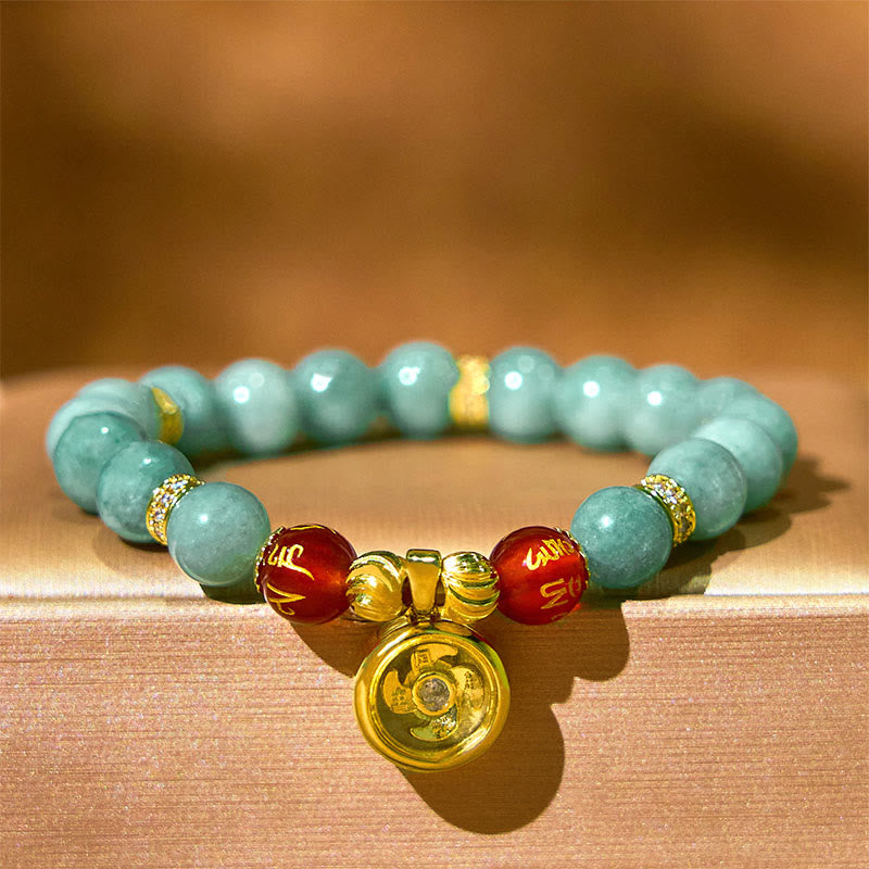 Natural Green Jade Om Mani Padme Hum Cyclone Charm Luck Bracelet