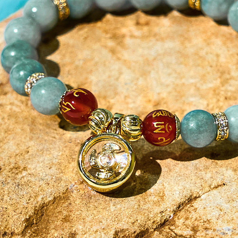 Natural Green Jade Om Mani Padme Hum Cyclone Charm Luck Bracelet