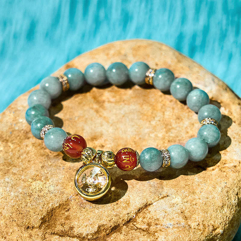 Natural Green Jade Om Mani Padme Hum Cyclone Charm Luck Bracelet