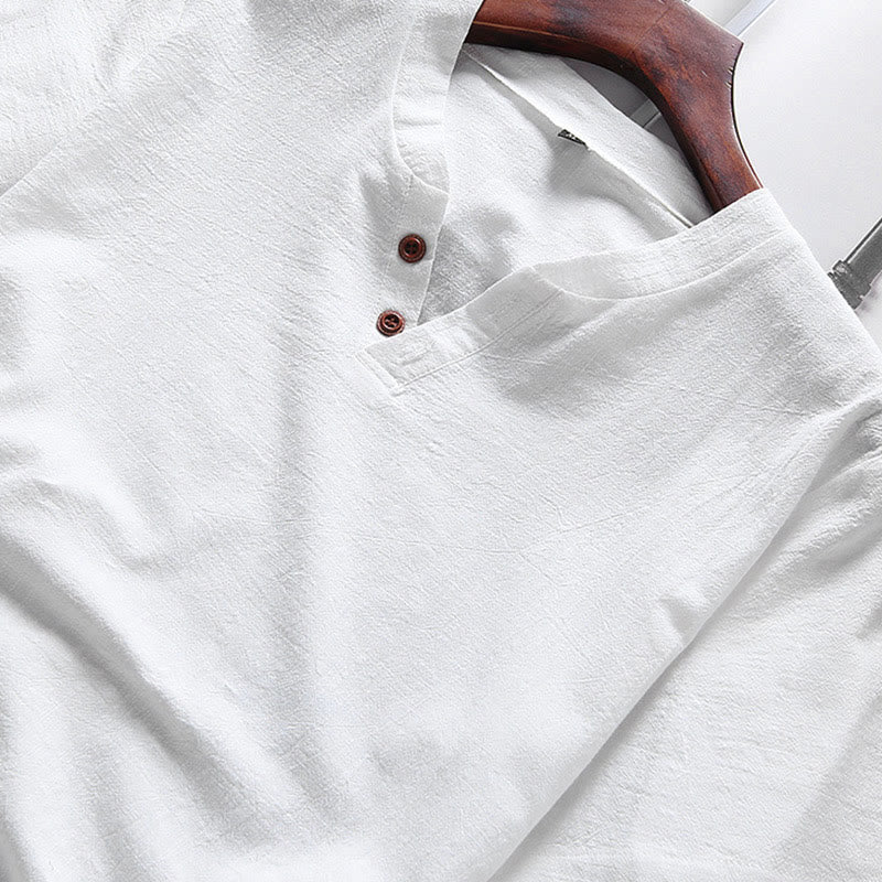 Casual 2Pcs Plain Sleeve T-Shirt Shorts With Pockets Men's Meditation Cloth Set