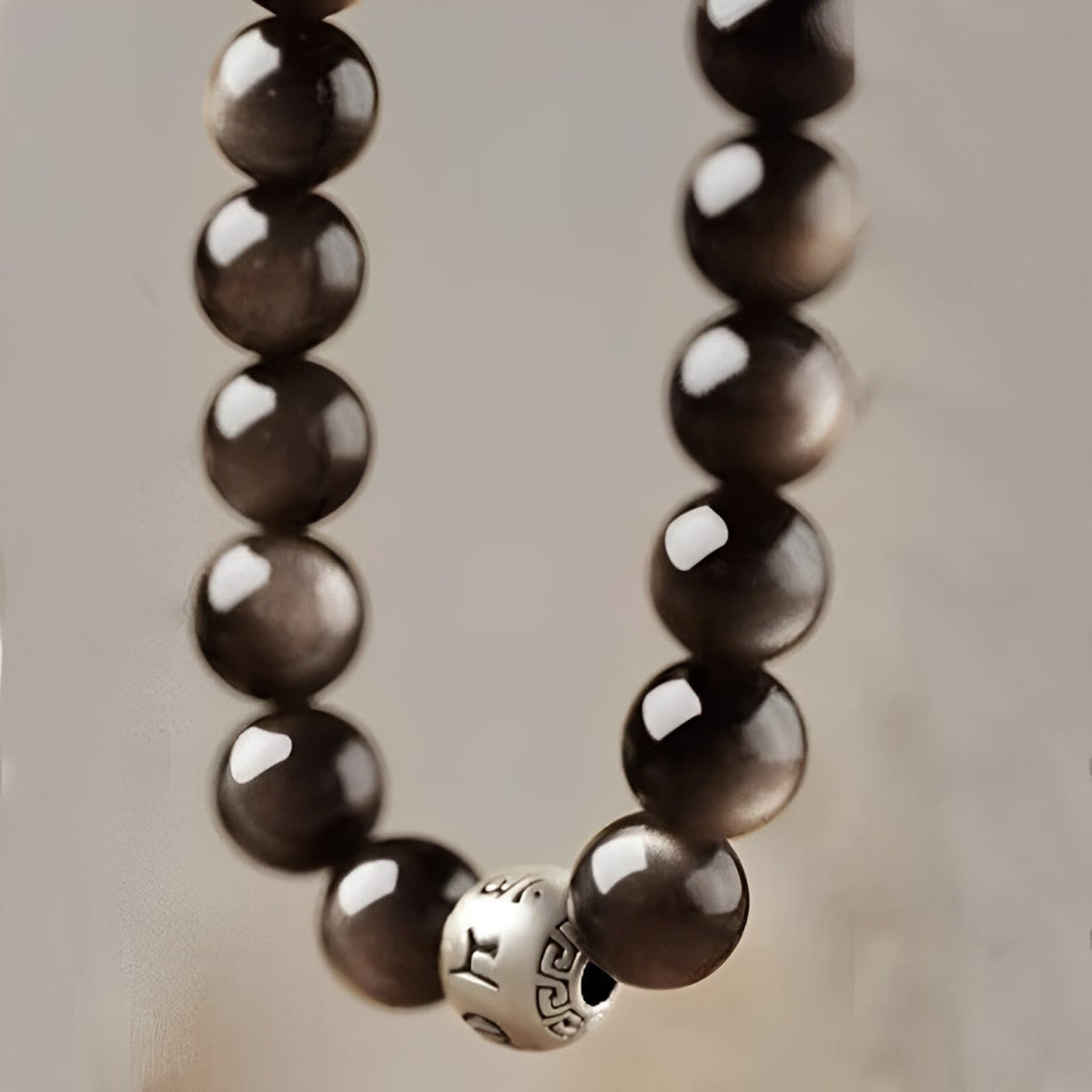 Natural Silver Sheen Obsidian Om Mani Padme Hum Protection Bracelet