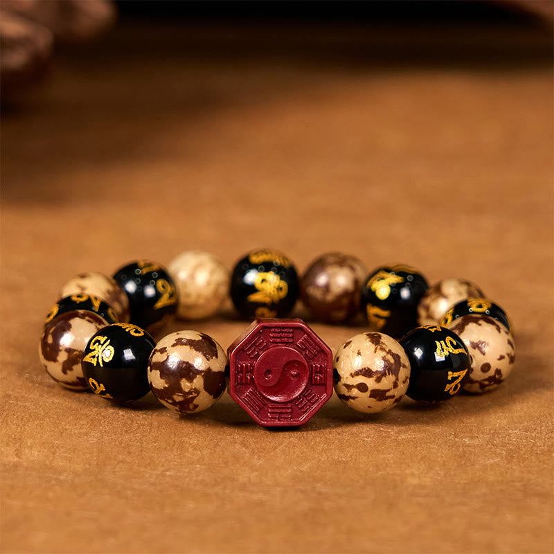 Bodhi Seed Om Mani Padme Hum Bagua Yin Yang Cinnabar Carved Calm Bracelet