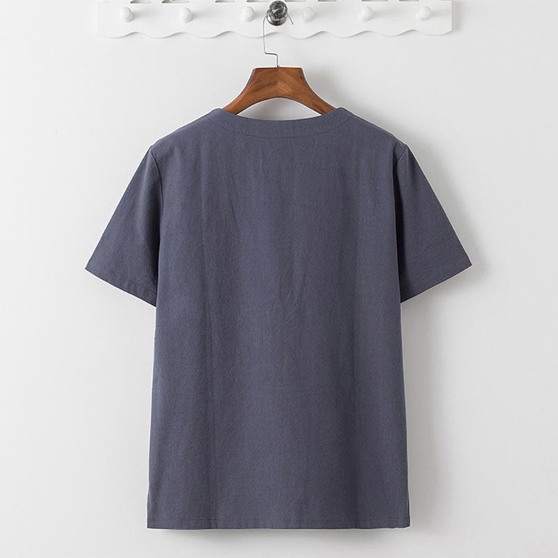 Summer 2Pcs Plain Short Sleeve T-Shirt 7-8 Length Pants Cotton Linen Tang Suit Men's Meditation Cloth Set With Pockets