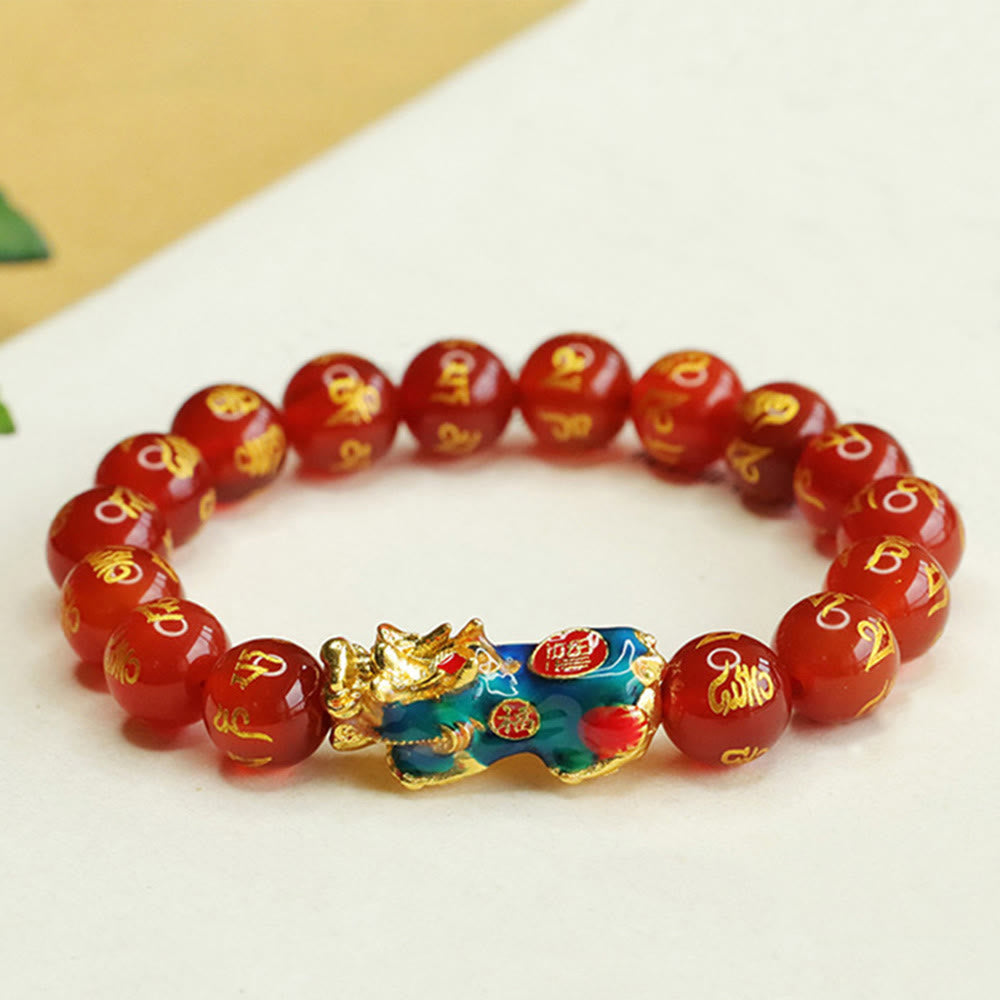 Red Agate Color Change PiXiu Om Mani Padme Hum Calm Bracelet