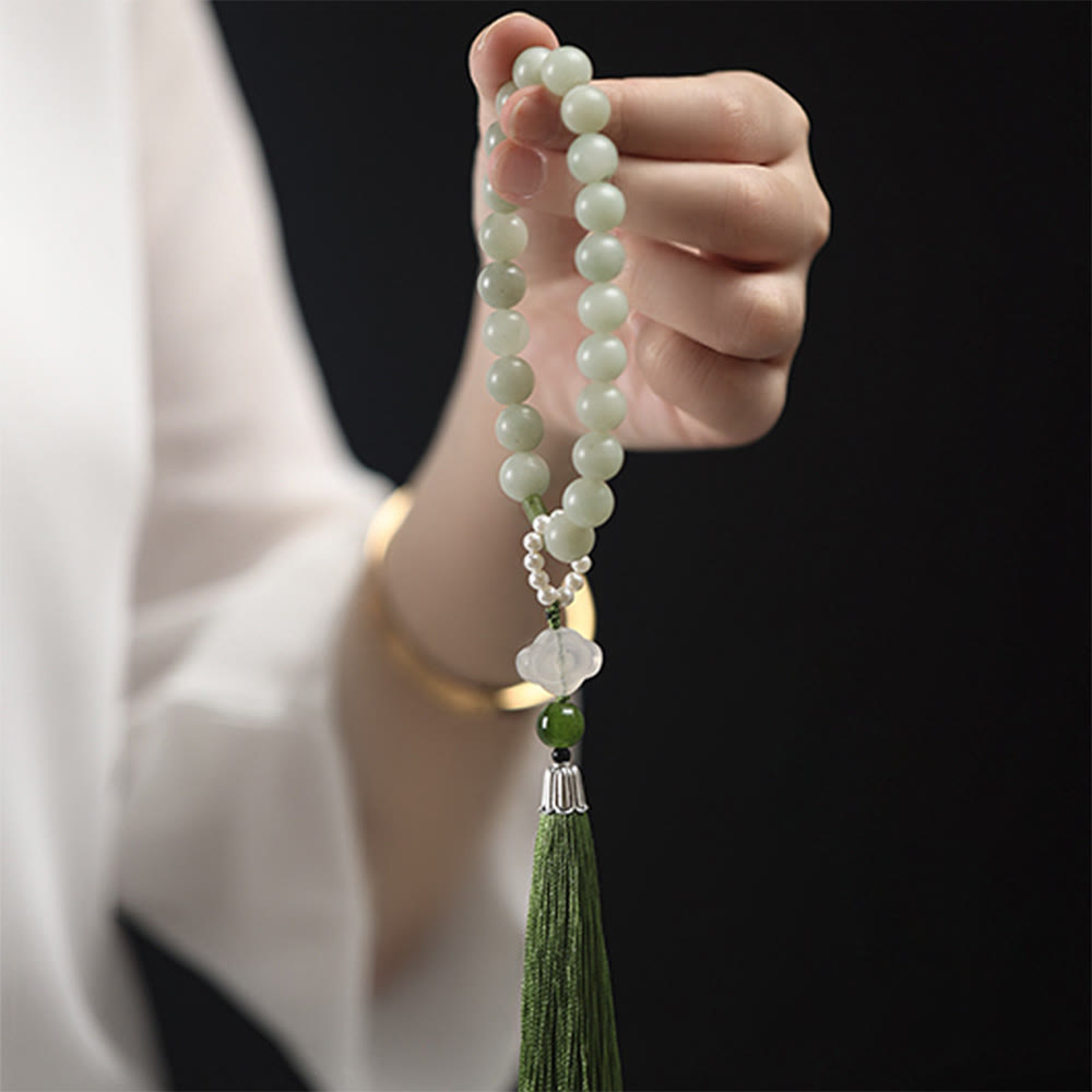 Green Jade Beads Pearl Prosperity Tassels Wrist Mala