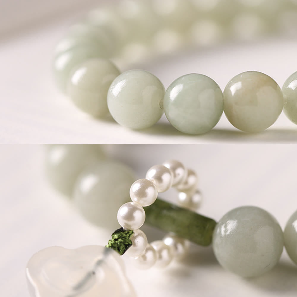 Green Jade Beads Pearl Prosperity Tassels Wrist Mala