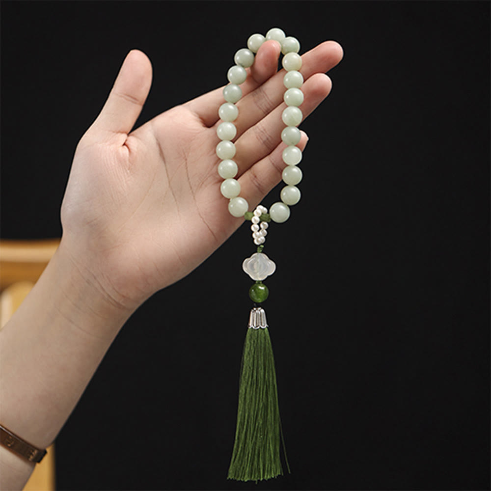Green Jade Beads Pearl Prosperity Tassels Wrist Mala