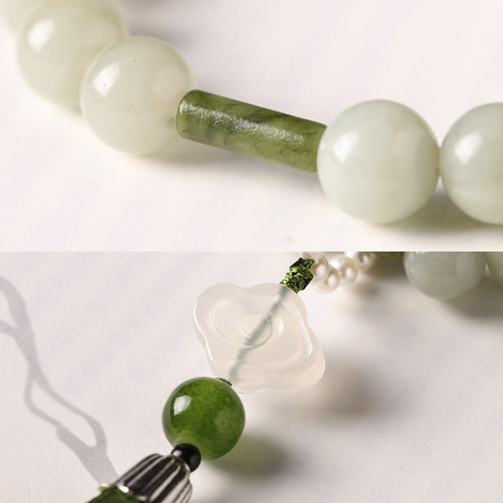Green Jade Beads Pearl Prosperity Tassels Wrist Mala