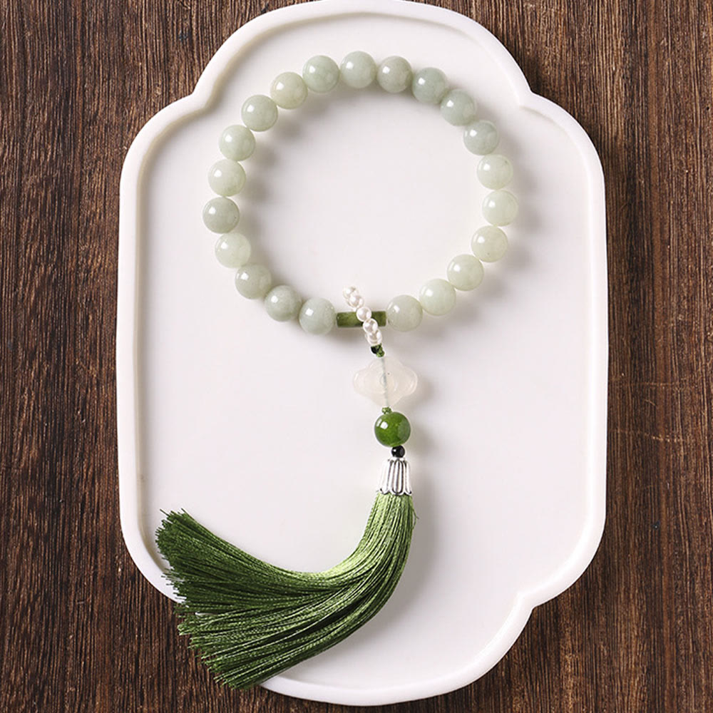 Green Jade Beads Pearl Prosperity Tassels Wrist Mala