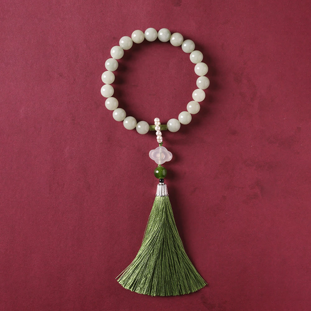 Green Jade Beads Pearl Prosperity Tassels Wrist Mala
