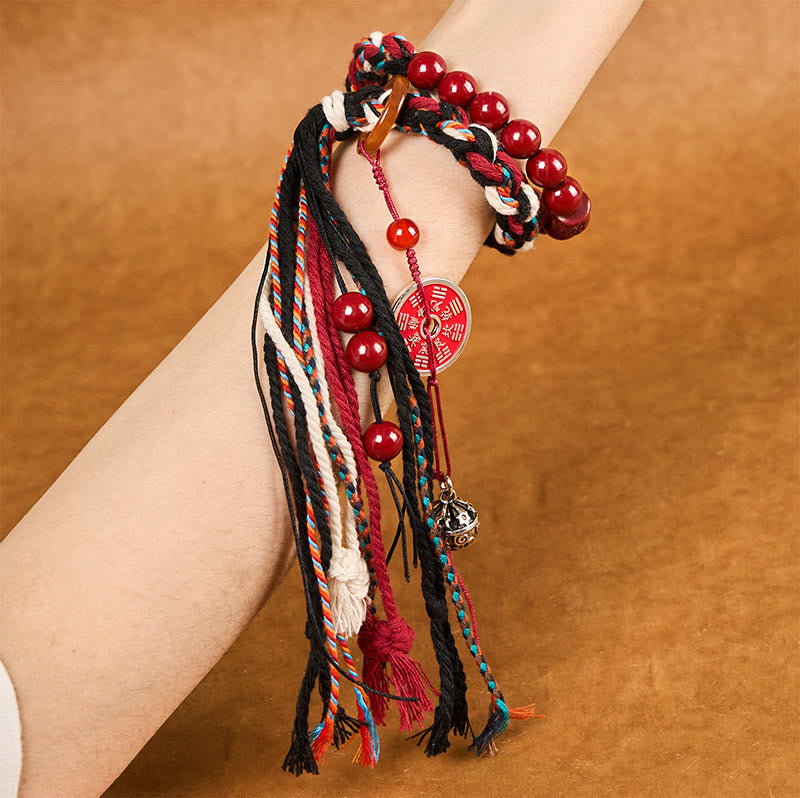 Tibetan Mountain Ghosts Spend Money Cinnabar Double-Layer Red Rope Tassel Protection Bracelet