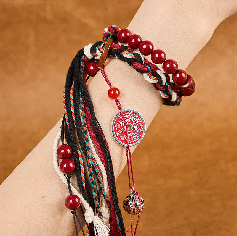 Tibetan Mountain Ghosts Spend Money Cinnabar Double-Layer Red Rope Tassel Protection Bracelet