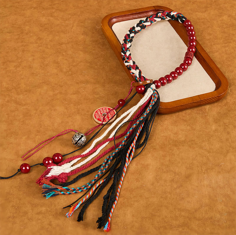 Tibetan Mountain Ghosts Spend Money Cinnabar Double-Layer Red Rope Tassel Protection Bracelet