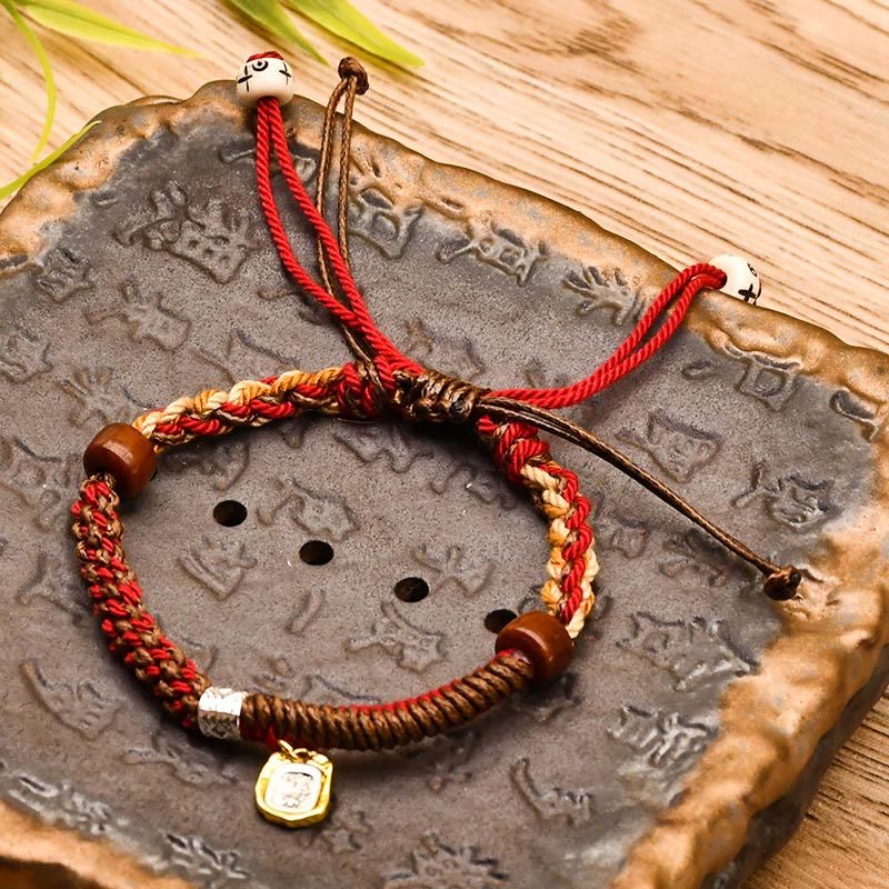 Handmade Tibetan Zakiram Goddess Of Wealth Wood Protection Braided Bracelet