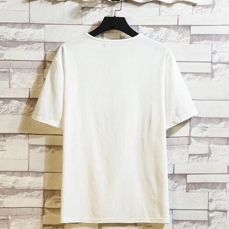 2Pcs Short Sleeve T-Shirt Drawstring Short Pants With Pockets Men's Cotton Linen Meditation Cloth Set
