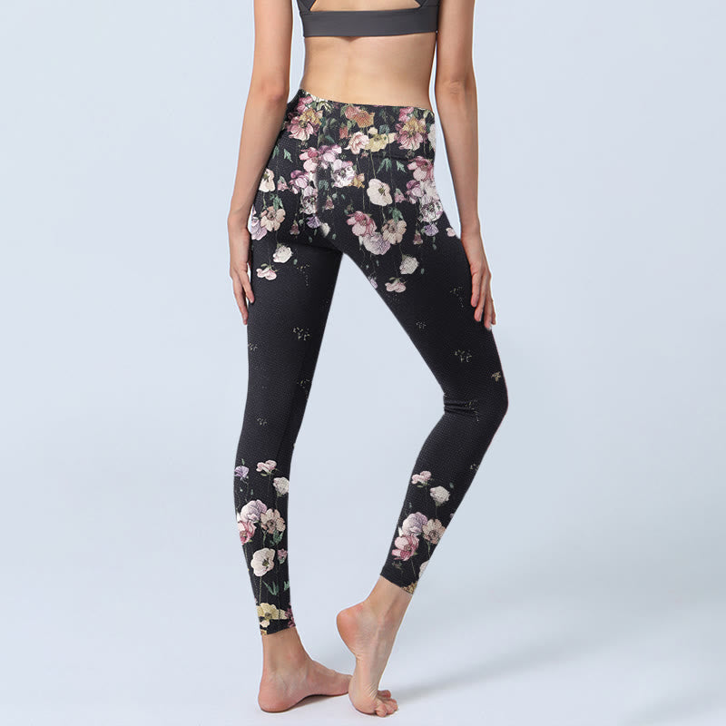 Pansy Flower Pattern Print Gym Leggings Women's Yoga Pants