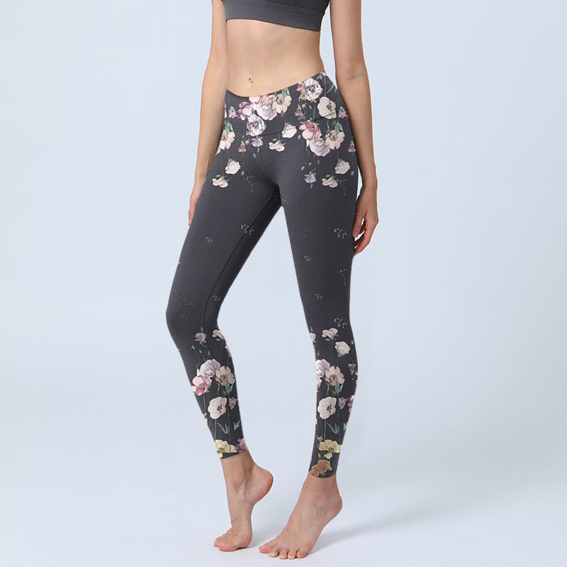Pansy Flower Pattern Print Gym Leggings Women's Yoga Pants