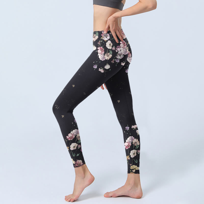 Pansy Flower Pattern Print Gym Leggings Women's Yoga Pants