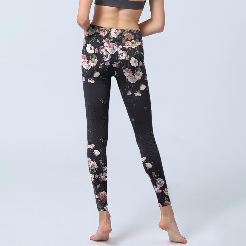 Pansy Flower Pattern Print Gym Leggings Women's Yoga Pants
