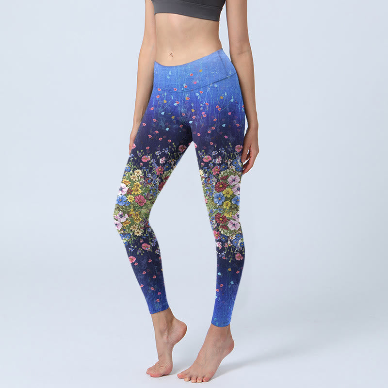 Gradient Color Flower Pattern Print Gym Leggings Women's Yoga Pants