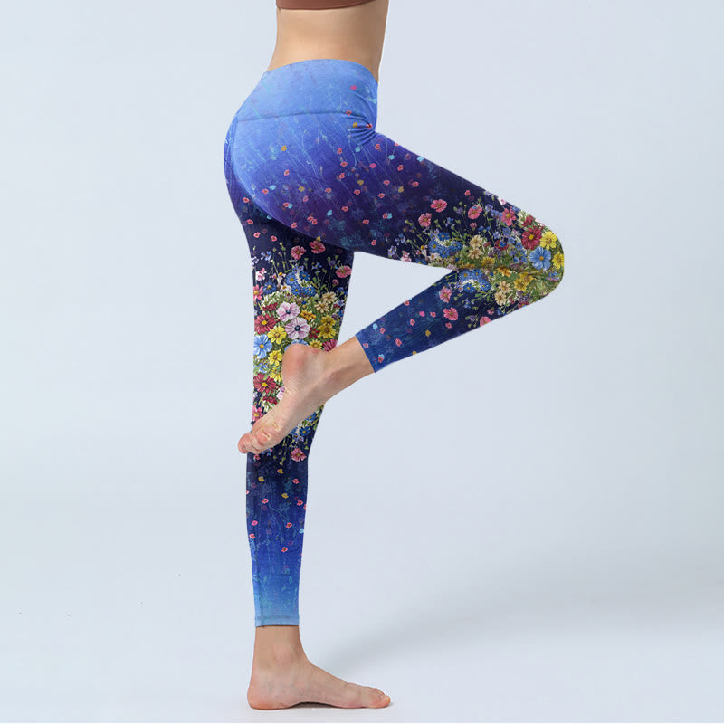 Gradient Color Flower Pattern Print Gym Leggings Women's Yoga Pants