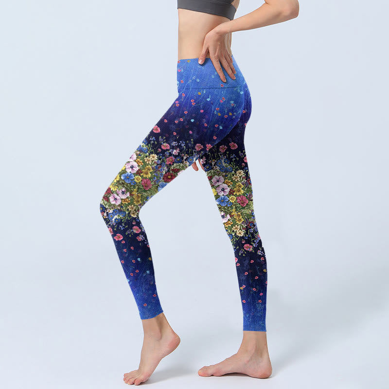 Gradient Color Flower Pattern Print Gym Leggings Women's Yoga Pants