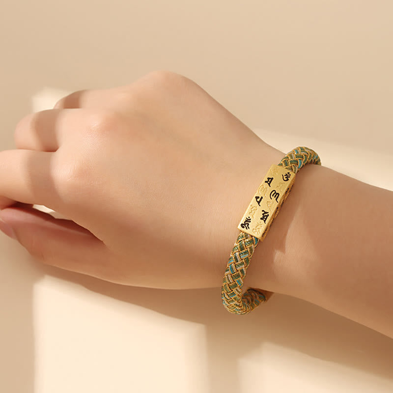 Tibetan Om Mani Padme Hum Various Colors Rope Gold Thread Diamond Knot Luck Buckle Bracelet