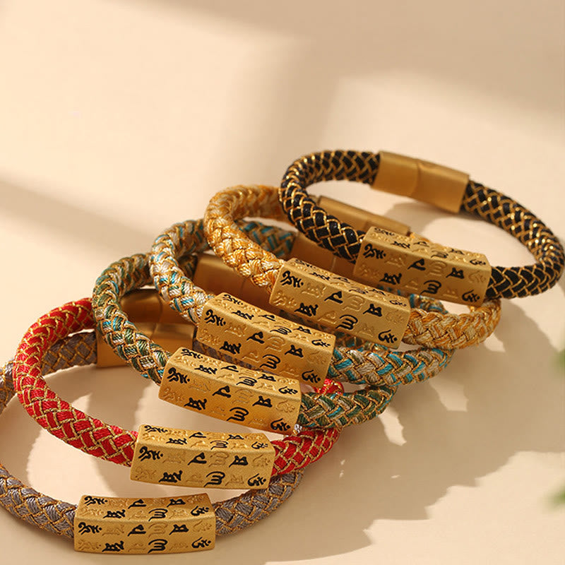 Tibetan Om Mani Padme Hum Various Colors Rope Gold Thread Diamond Knot Luck Buckle Bracelet