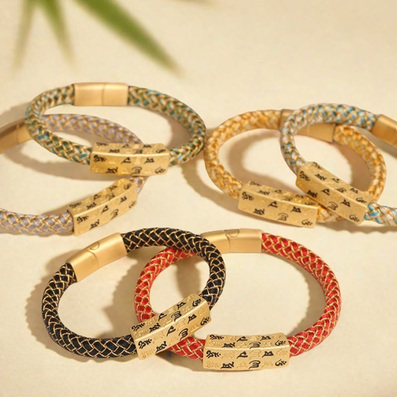 Tibetan Om Mani Padme Hum Various Colors Rope Gold Thread Diamond Knot Luck Buckle Bracelet