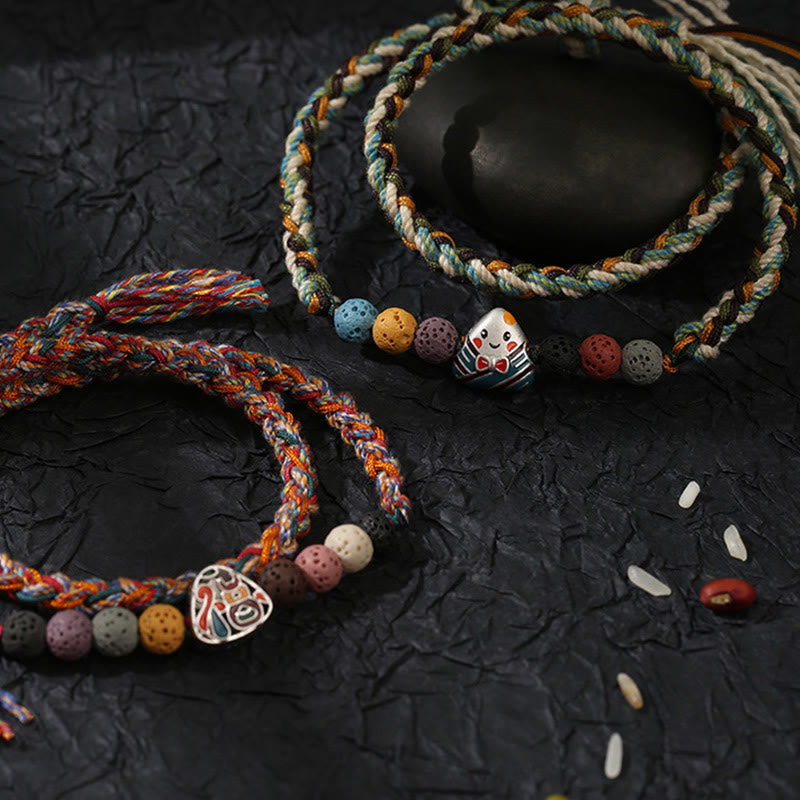 Dragon Boat Festival Colorful Rope Lava Rock Fu Character Rice Dumplings Luck Braided Bracelet