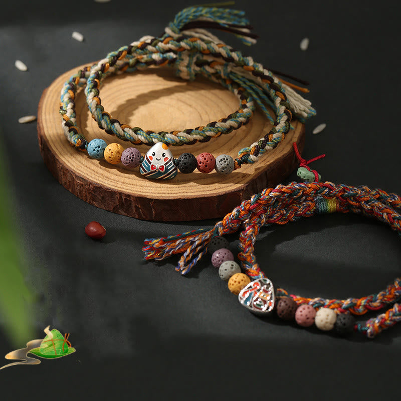 Dragon Boat Festival Colorful Rope Lava Rock Fu Character Rice Dumplings Luck Braided Bracelet