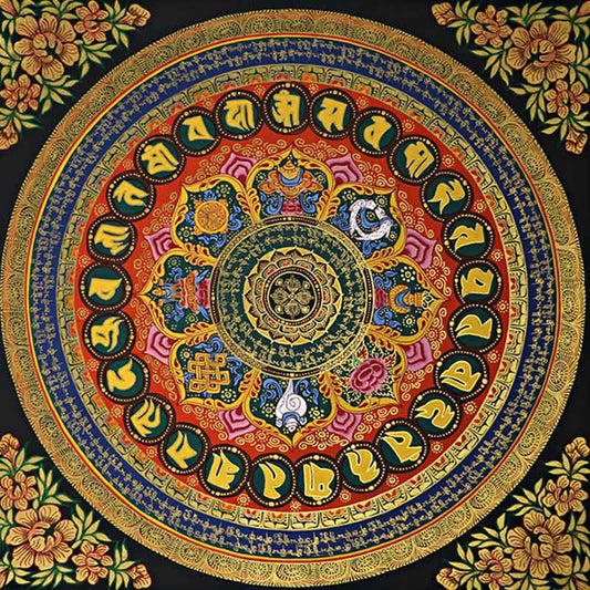 Tibetan Thangka Painting Om Mani Padme Hum Scripture Handmade Decoration(Random Style)