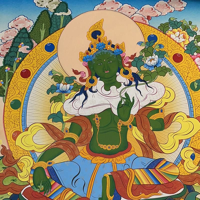 Tibetan Thangka Painting Yellow God of Wealth Green Tara Avalokitesvara Handmade Decoration Blind Box(Random Style)