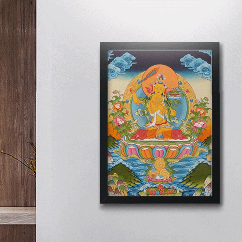 Tibetan Thangka Painting Yellow God of Wealth Green Tara Avalokitesvara Handmade Decoration Blind Box(Random Style)