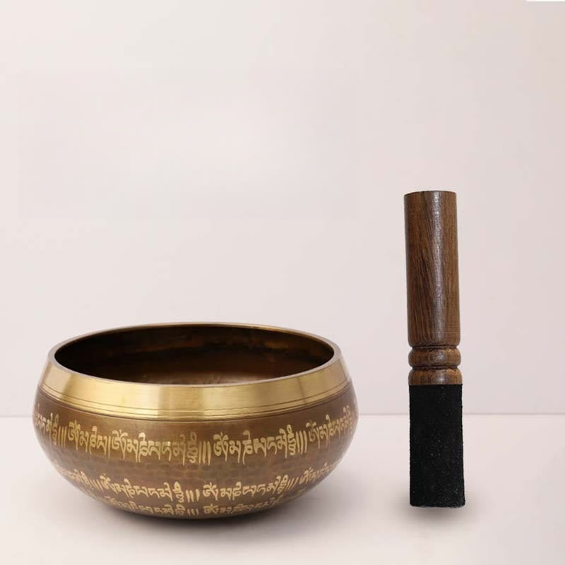 Handcrafted Singing Bowl Scripture Pattern for and Meditation Sound Bowl Set
