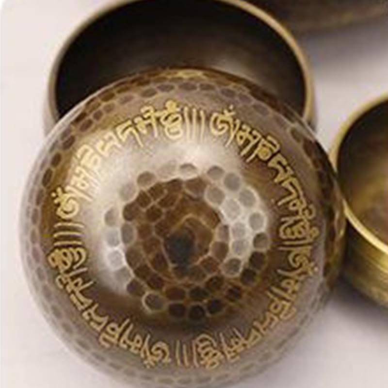 Handcrafted Singing Bowl Scripture Pattern for and Meditation Sound Bowl Set