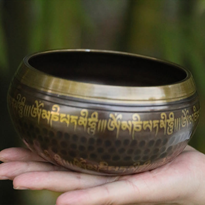 Handcrafted Singing Bowl Scripture Pattern for and Meditation Sound Bowl Set