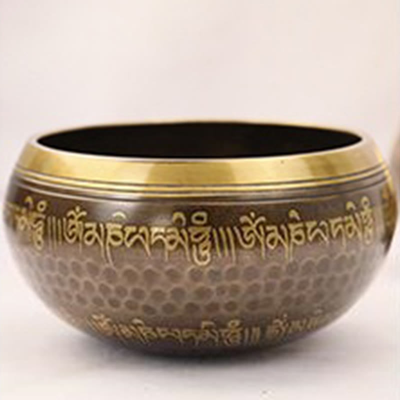 Handcrafted Singing Bowl Scripture Pattern for and Meditation Sound Bowl Set
