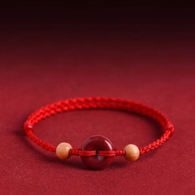 Peach Wood Peace Buckle Cinnabar Wealth String Bracelet Anklet
