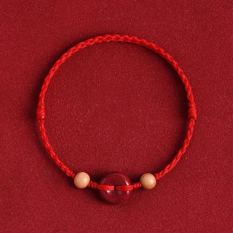 Peach Wood Peace Buckle Cinnabar Wealth String Bracelet Anklet