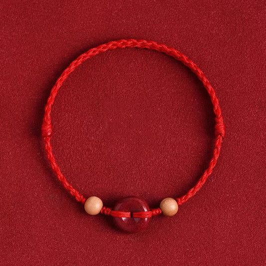 Peach Wood Peace Buckle Cinnabar Wealth String Bracelet Anklet