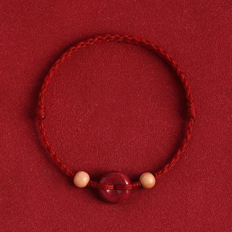 Peach Wood Peace Buckle Cinnabar Wealth String Bracelet Anklet