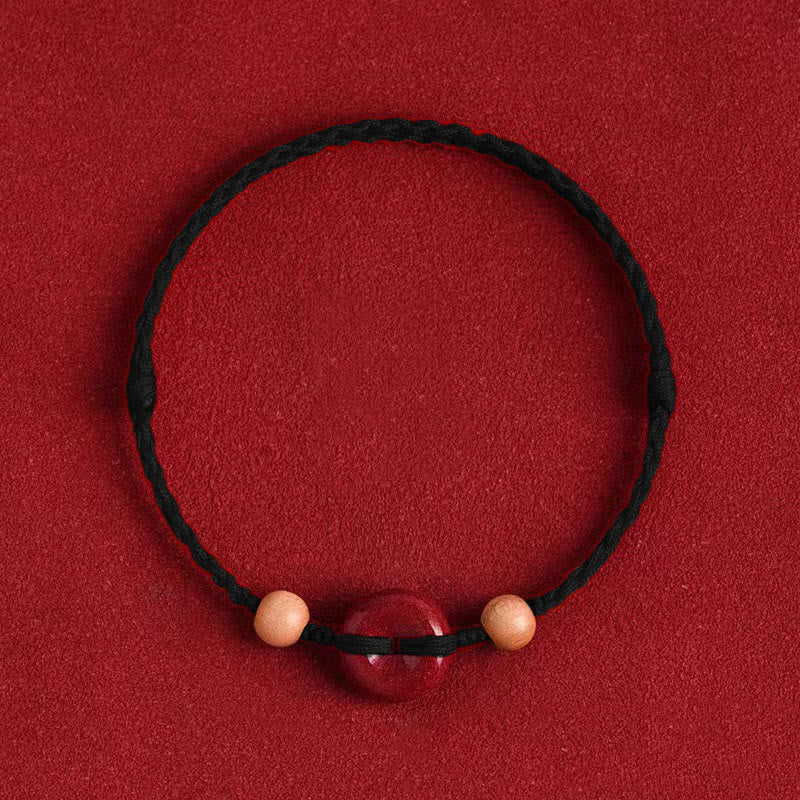 Peach Wood Peace Buckle Cinnabar Wealth String Bracelet Anklet
