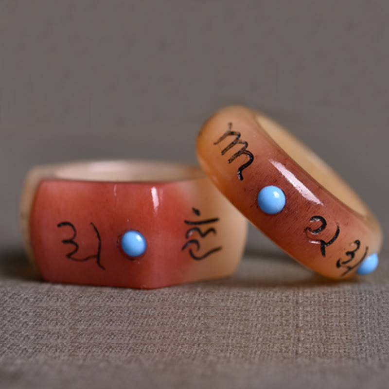 Camel Bone Om Mani Padme Hum Carving Protection Ring