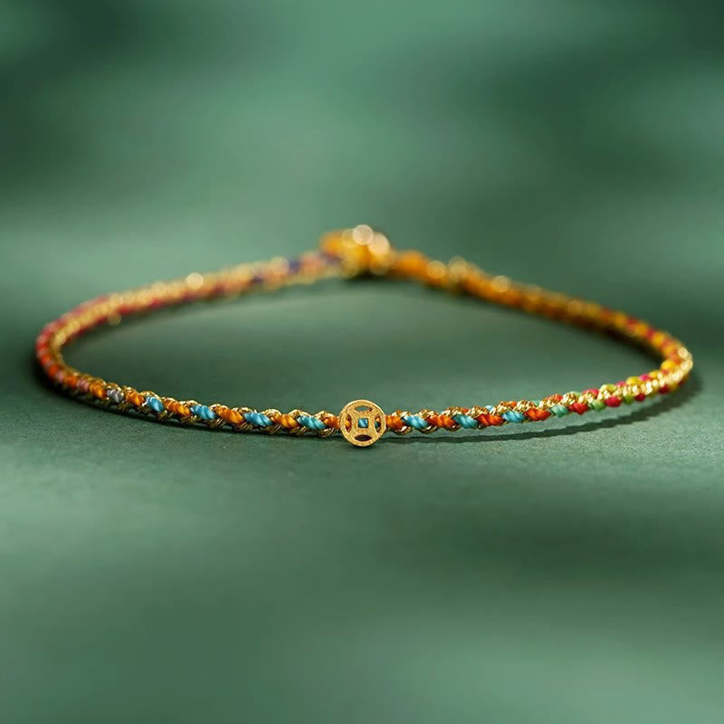 Colorful Rope Luck Coin Bead Abundance Extra Thin Braided Bracelet
